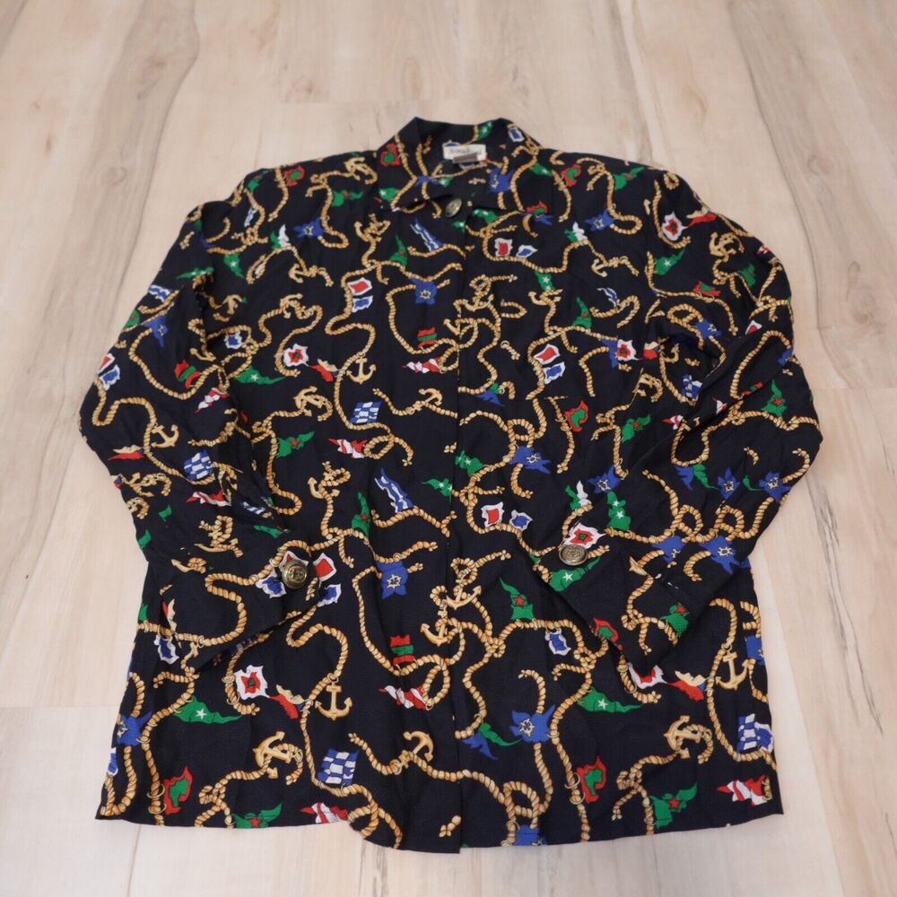 Neiman Marcus Women 4 Blouse Shirt 100% Silk Black Bold Print Vintage